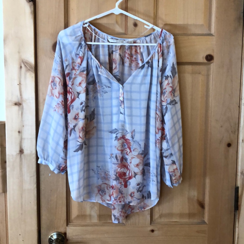 Light blue with floral design blouse